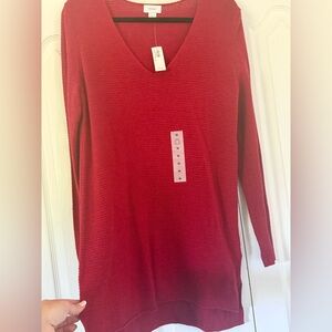 Old Navy Red Tunic V-Neck Sweater